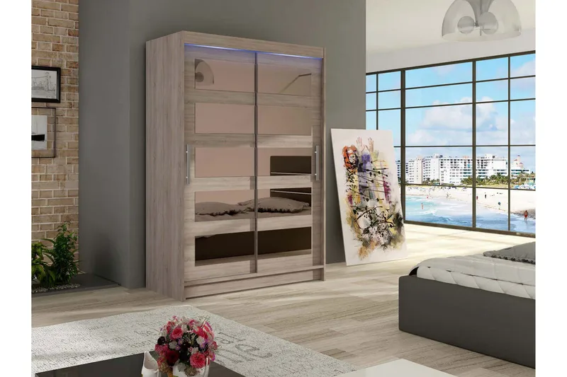 Miami Garderobe 120x58x200 cm - Beige / Grå - Oppbevaring - Klesoppbevaring - Garderober & garderobesystem - Garderobeskap & klesskap
