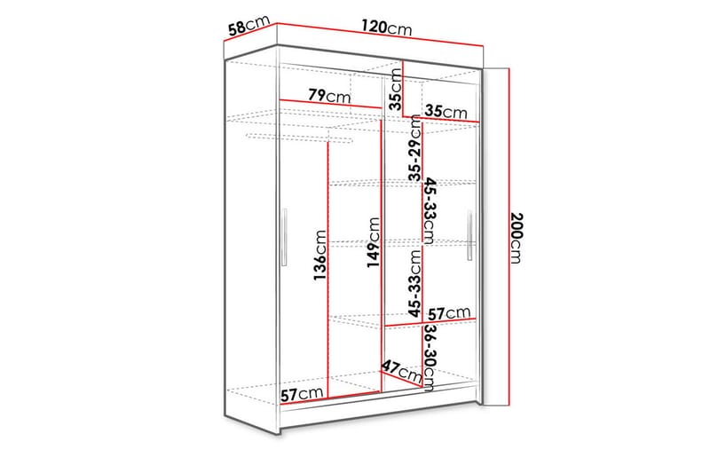 Miami Garderobe 120x58x200 cm - Hvit - Garderober & garderobesystem - Garderobeskap & klesskap