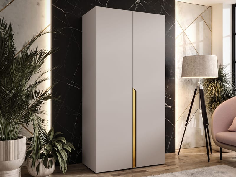 Milias Garderobe 100x202 cm - beige, gull - Oppbevaring - Klesoppbevaring - Garderober & garderobesystem - Garderobeskap & klesskap