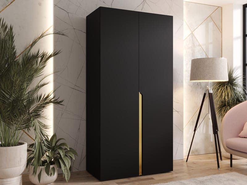 Milias Garderobe 100x202 cm - gull, svart - Oppbevaring - Klesoppbevaring - Garderober & garderobesystem - Garderobeskap & klesskap