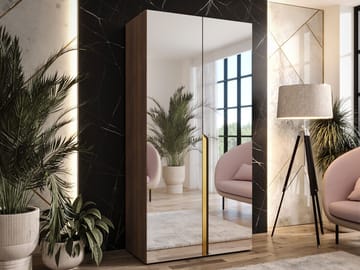 Milias garderobe med speil 100x202 cm - Brun/gull - Oppbevaring - Klesoppbevaring - Garderober & garderobesystem