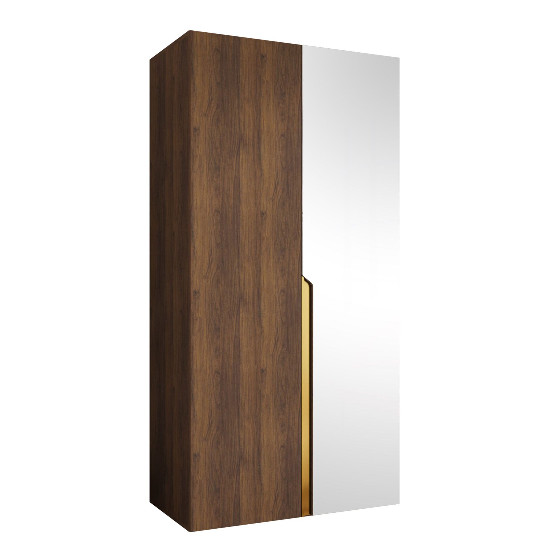 Milias garderobe med speil 100x202 cm - Brun/gull