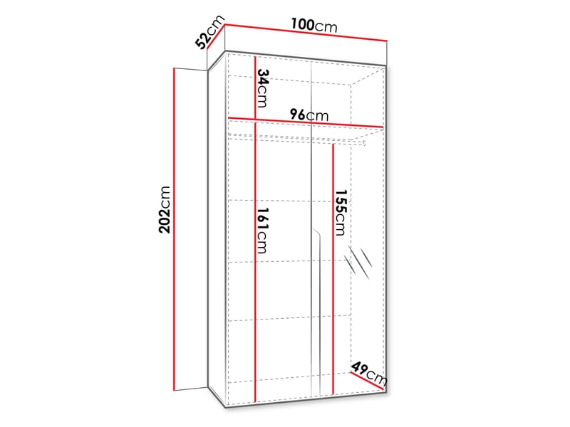 Milias garderobe med speil 100x202 cm - Brun/svart - Oppbevaring - Klesoppbevaring - Garderober & garderobesystem