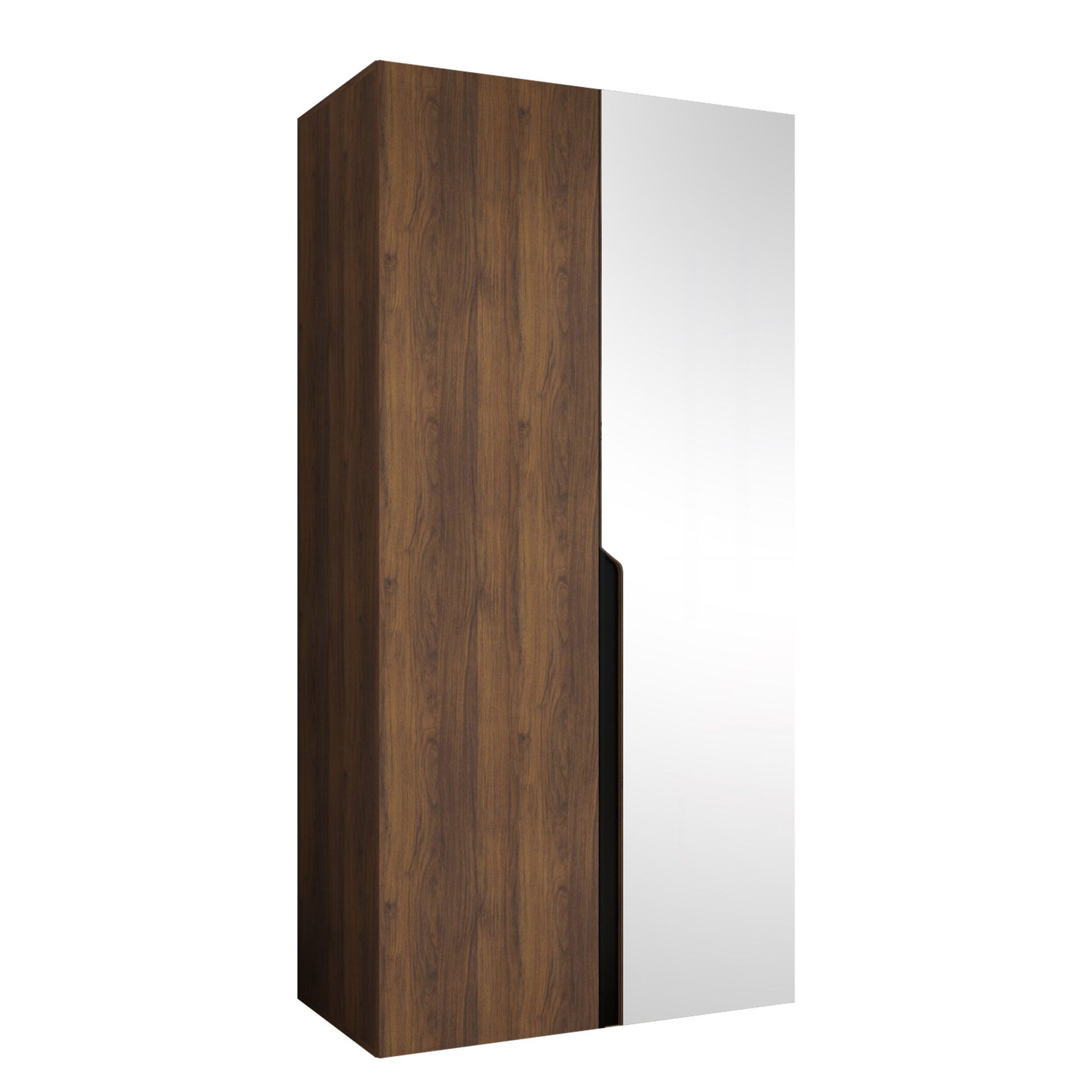 Milias garderobe med speil 100x202 cm - Brun/svart