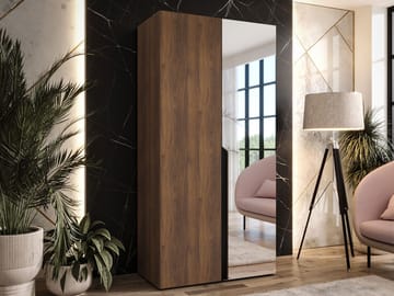 Milias garderobe med speil 100x202 cm - Brun/svart - Oppbevaring - Klesoppbevaring - Garderober & garderobesystem