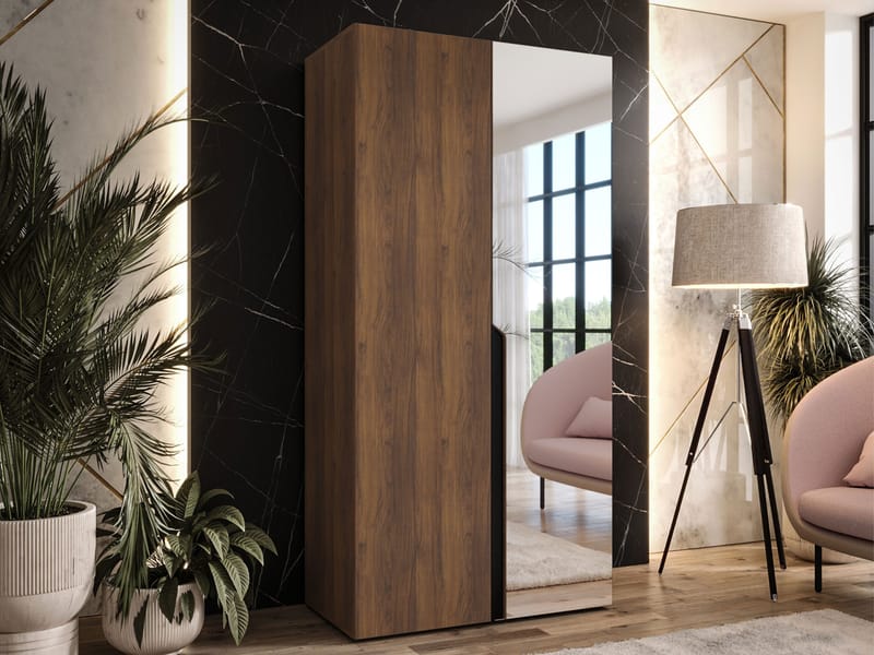 Milias garderobe med speil 100x202 cm - Brun/svart - Oppbevaring - Klesoppbevaring - Garderober & garderobesystem