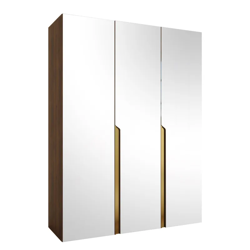 Milias garderobe med speil 150x202 cm, Brun/gull