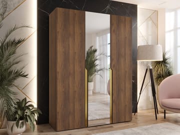 Milias garderobe med speil 150x202 cm - Brun/gull - Oppbevaring - Klesoppbevaring - Garderober & garderobesystem