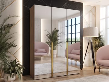 Milias garderobe med speil 150x202 cm - Brun/gull - Oppbevaring - Klesoppbevaring - Garderober & garderobesystem