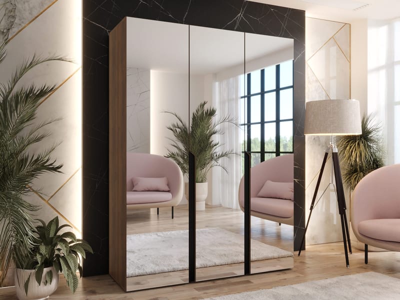 Milias garderobe med speil 150x202 cm - Brun/svart - Oppbevaring - Klesoppbevaring - Garderober & garderobesystem