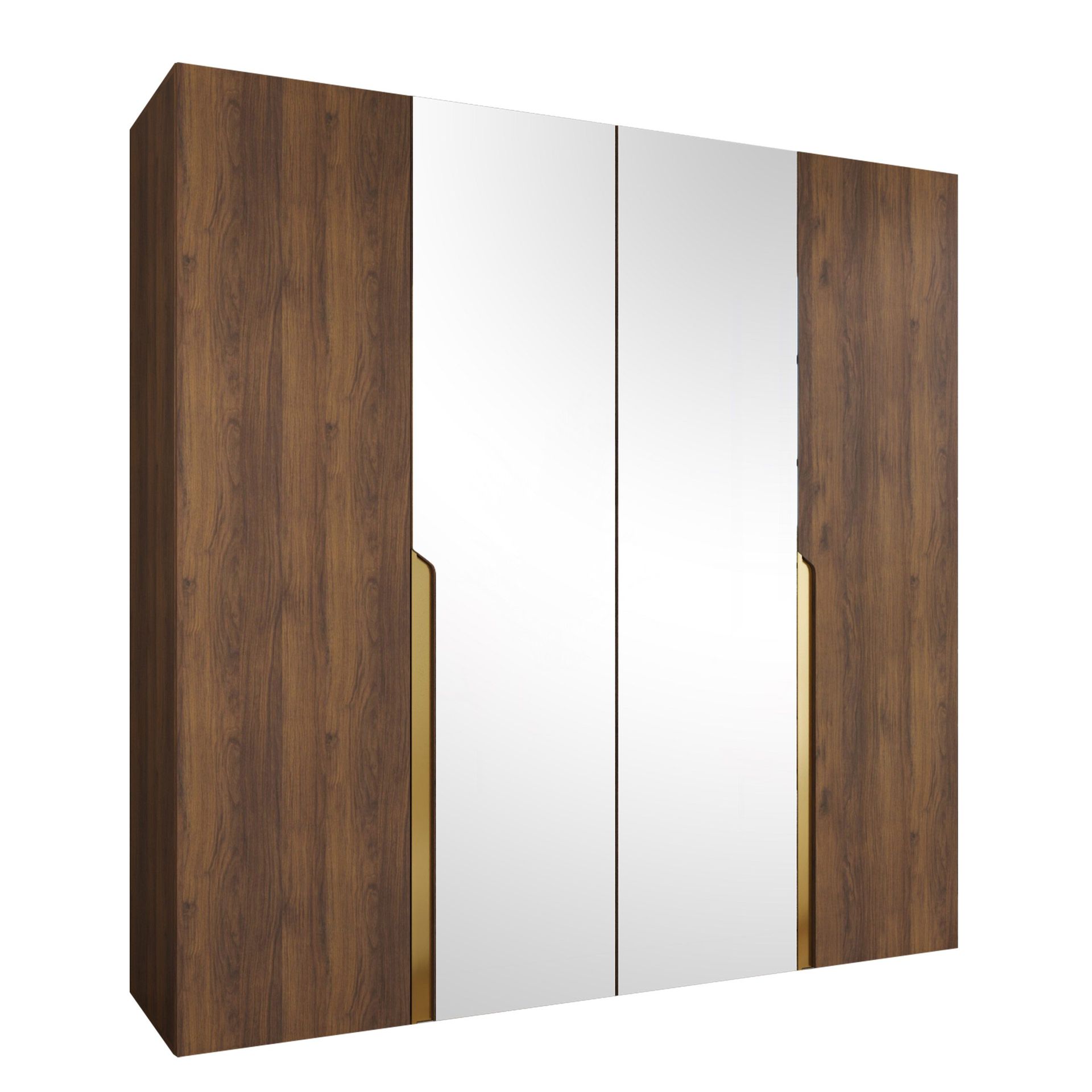 Milias garderobe med speil 200x202 cm - Brun/gull