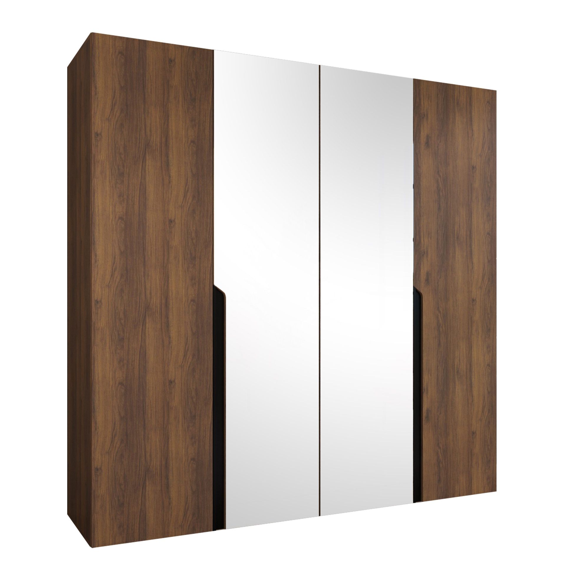 Milias garderobe med speil 200x202 cm - Brun/svart