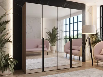 Milias garderobe med speil 200x202 cm - Brun/svart - Oppbevaring - Klesoppbevaring - Garderober & garderobesystem