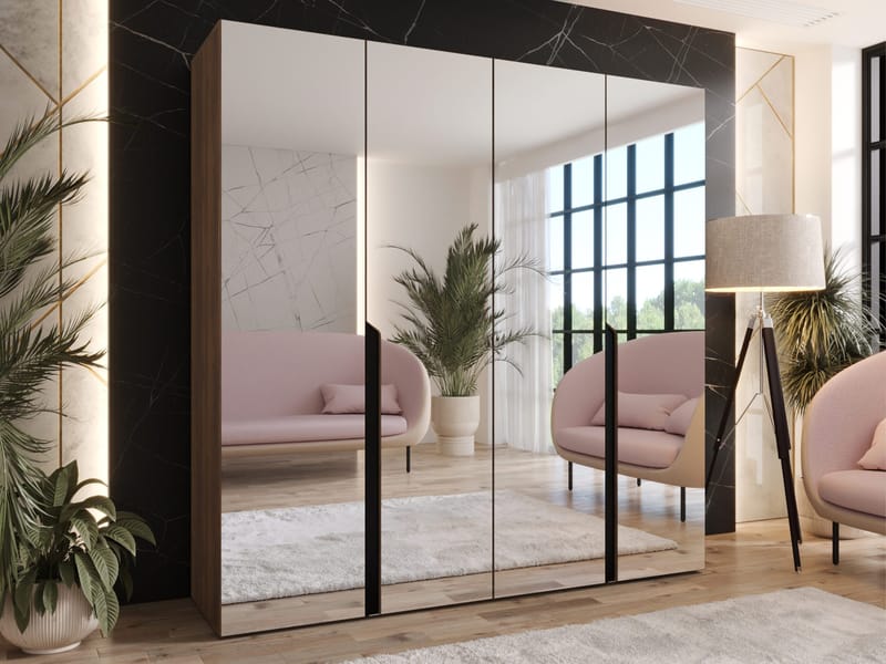 Milias garderobe med speil 200x202 cm - Brun/svart - Oppbevaring - Klesoppbevaring - Garderober & garderobesystem