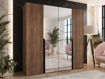 Milias garderobe med speil 200x202 cm - Brun/svart - Oppbevaring - Klesoppbevaring - Garderober & garderobesystem