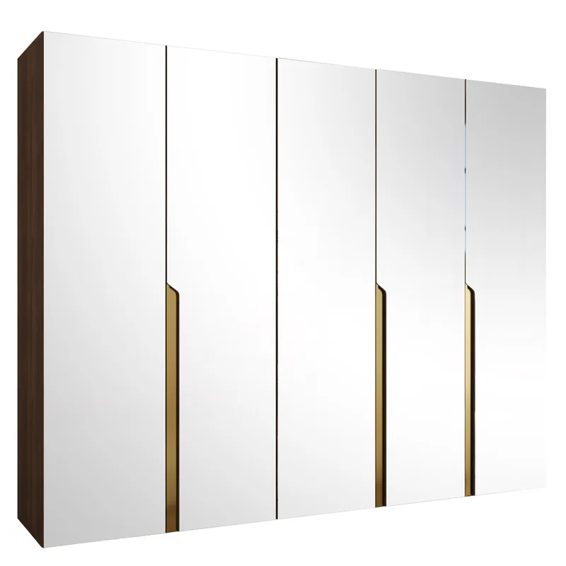 Milias garderobe med speil 250x202 cm, Brun/gull