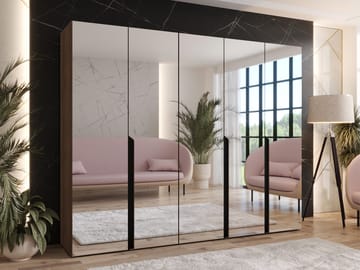 Milias garderobe med speil 250x202 cm - Brun/svart - Oppbevaring - Klesoppbevaring - Garderober & garderobesystem