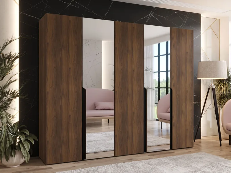 Milias garderobe med speil 250x202 cm - Brun/svart - Oppbevaring - Klesoppbevaring - Garderober & garderobesystem
