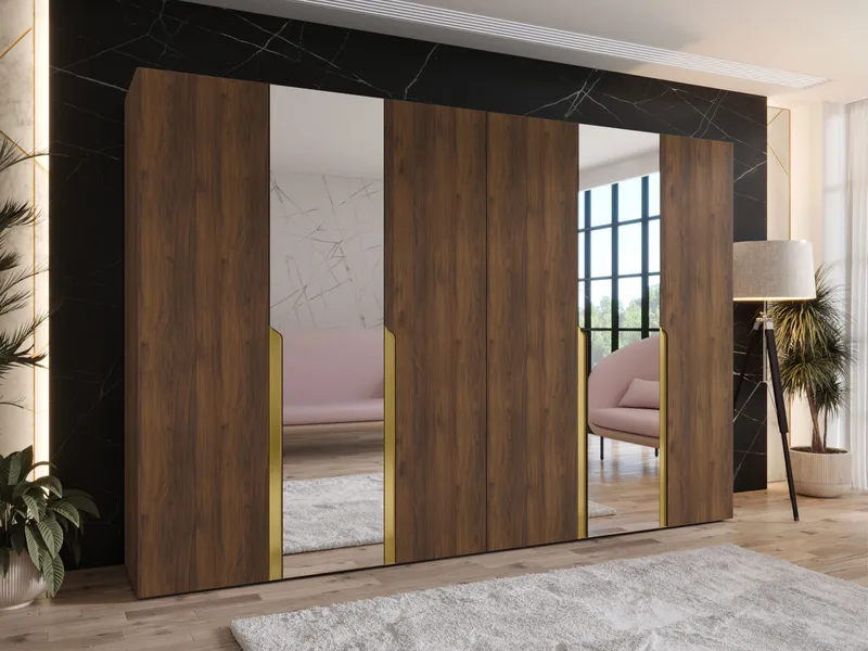 Milias garderobe med speil 300x202 cm - Brun/gull - Oppbevaring - Klesoppbevaring - Garderober & garderobesystem