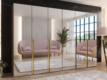 Milias garderobe med speil 300x202 cm - Brun/gull - Oppbevaring - Klesoppbevaring - Garderober & garderobesystem