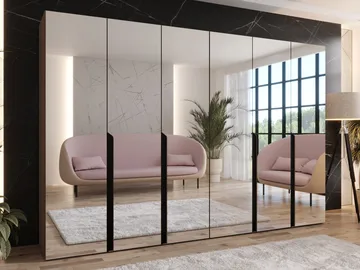 Milias garderobe med speil 300x202 cm - Brun/svart - Oppbevaring - Klesoppbevaring - Garderober & garderobesystem