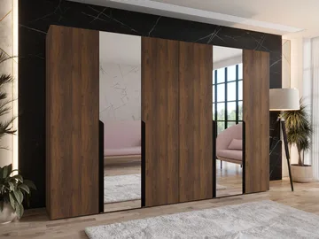 Milias garderobe med speil 300x202 cm - Brun/svart - Oppbevaring - Klesoppbevaring - Garderober & garderobesystem