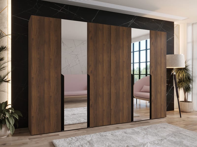 Milias garderobe med speil 300x202 cm - Brun/svart - Oppbevaring - Klesoppbevaring - Garderober & garderobesystem