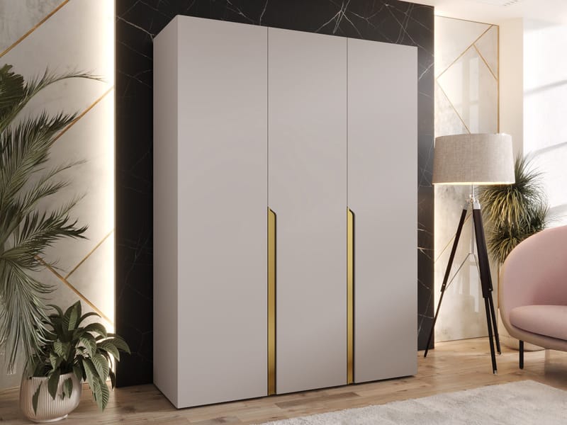 Milias Garderobeskap 150x202 cm - beige, gull - Oppbevaring - Klesoppbevaring - Garderober & garderobesystem - Garderobeskap & klesskap