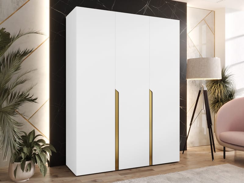 Milias Garderobeskap 150x202 cm - hvit, gull - Oppbevaring - Klesoppbevaring - Garderober & garderobesystem - Garderobeskap & klesskap