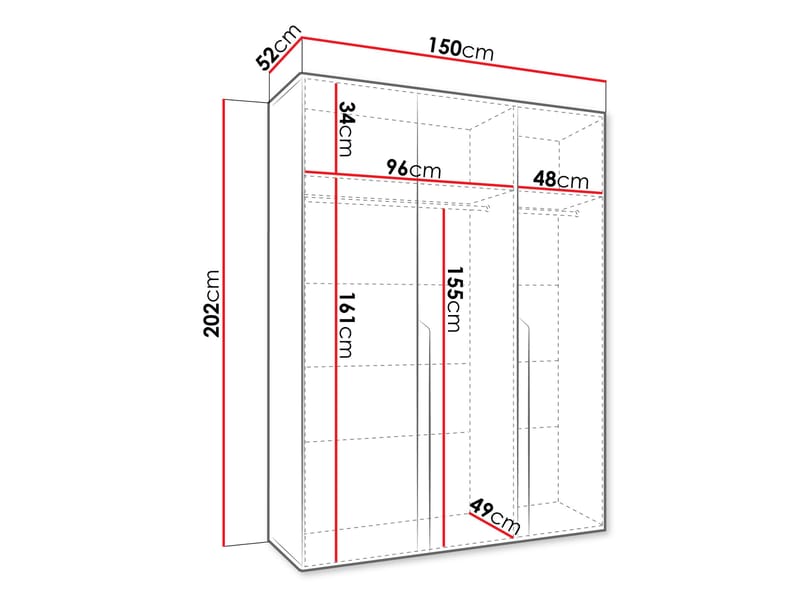 Milias Garderobeskap 150x202 cm - hvit, gull - Oppbevaring - Klesoppbevaring - Garderober & garderobesystem - Garderobeskap & klesskap