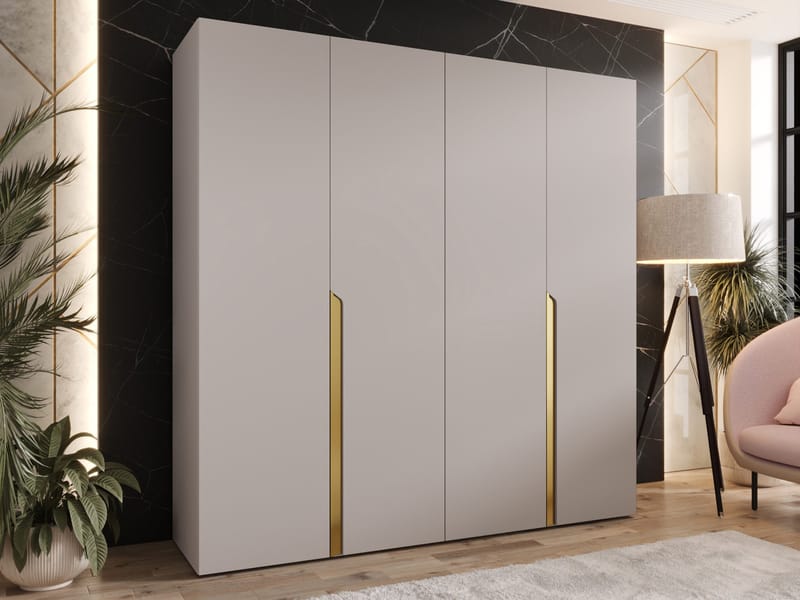 Milias Garderobeskap 200x202 cm - beige, gull - Oppbevaring - Klesoppbevaring - Garderober & garderobesystem - Garderobeskap & klesskap