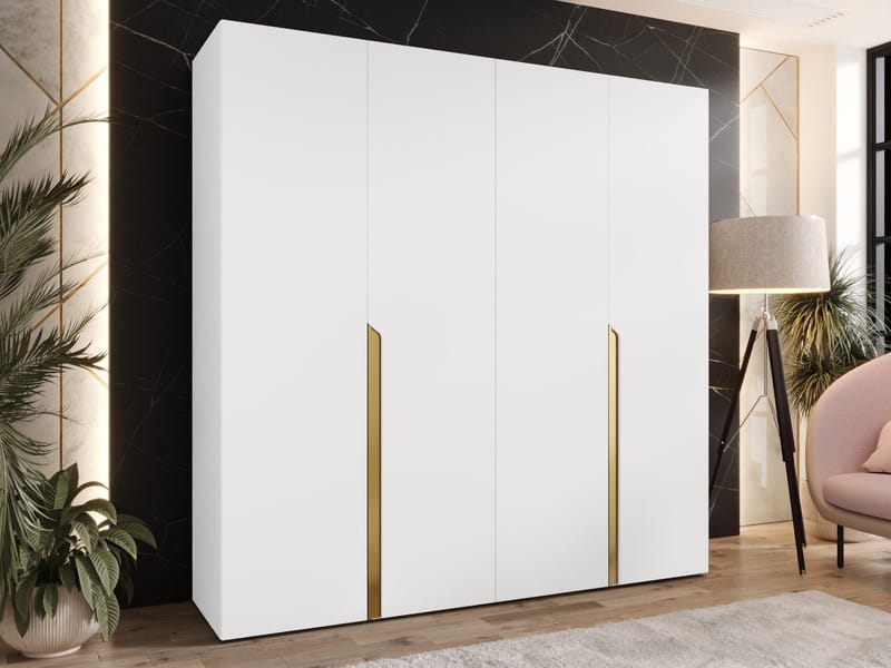Milias Garderobeskap 200x202 cm - gull, hvit - Oppbevaring - Klesoppbevaring - Garderober & garderobesystem - Garderobeskap & klesskap