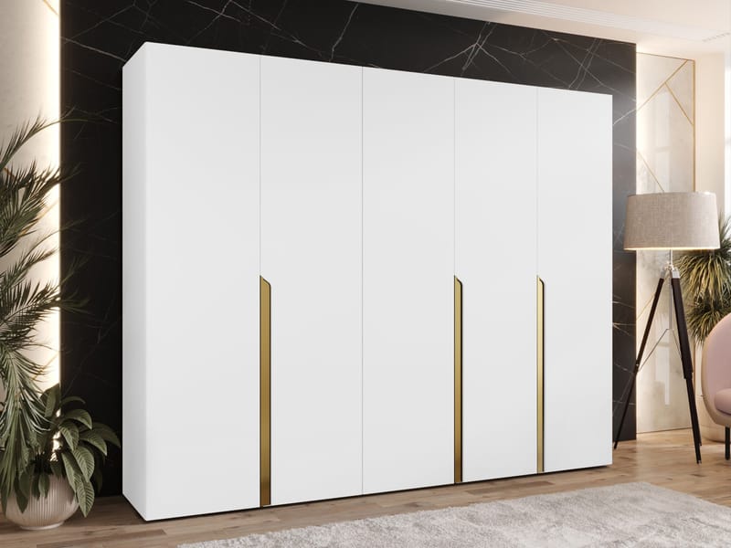 Milias Garderobeskap 250x202 cm - hvit, gull - Oppbevaring - Klesoppbevaring - Garderober & garderobesystem - Garderobeskap & klesskap
