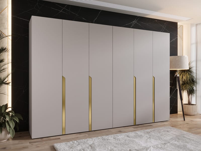 Milias Garderobeskap 300x202 cm - beige, gull - Oppbevaring - Klesoppbevaring - Garderober & garderobesystem - Garderobeskap & klesskap