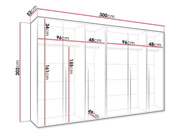 Milias Garderobeskap 300x202 cm - hvit, svart - Oppbevaring - Klesoppbevaring - Garderober & garderobesystem - Garderobeskap & klesskap