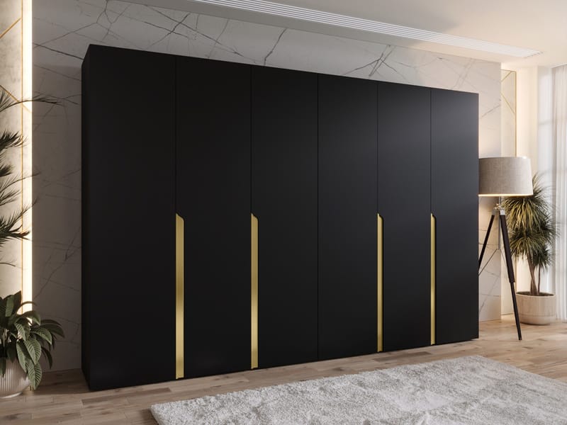 Milias Garderobeskap 300x202 cm - svart, gull - Oppbevaring - Klesoppbevaring - Garderober & garderobesystem - Garderobeskap & klesskap