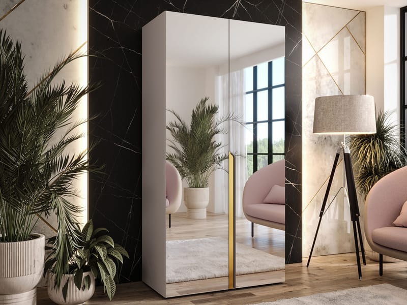 Milias Garderobeskap med speil 100x202 cm - beige / gull - Oppbevaring - Klesoppbevaring - Garderober & garderobesystem