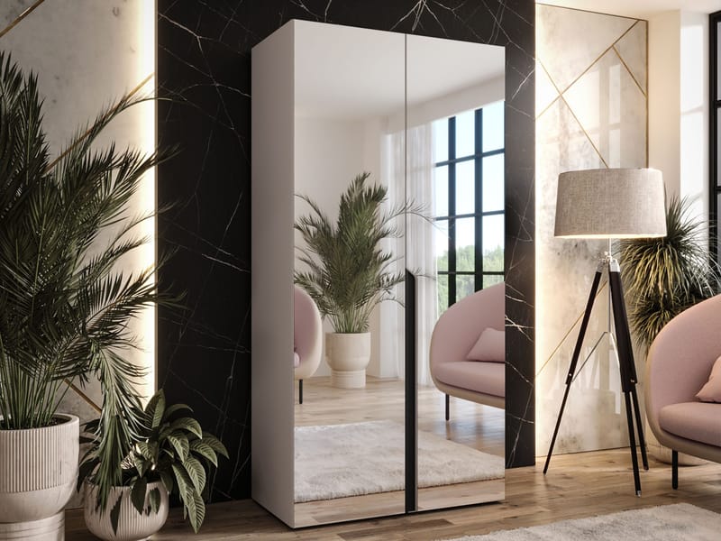 Milias Garderobeskap med speil 100x202 cm - beige / svart - Oppbevaring - Klesoppbevaring - Garderober & garderobesystem