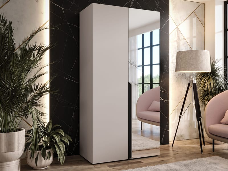 Milias Garderobeskap med speil 100x202 cm - beige - Oppbevaring - Klesoppbevaring - Garderober & garderobesystem