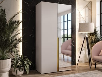Milias Garderobeskap med speil 100x202 cm - Gull/beige - Oppbevaring - Klesoppbevaring - Garderober & garderobesystem