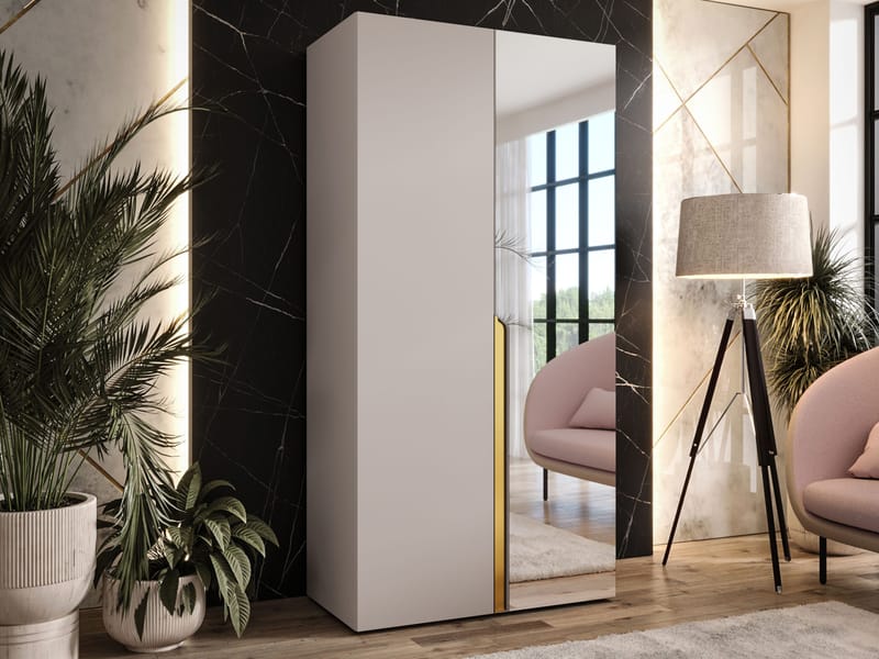 Milias Garderobeskap med speil 100x202 cm - Gull/beige - Oppbevaring - Klesoppbevaring - Garderober & garderobesystem