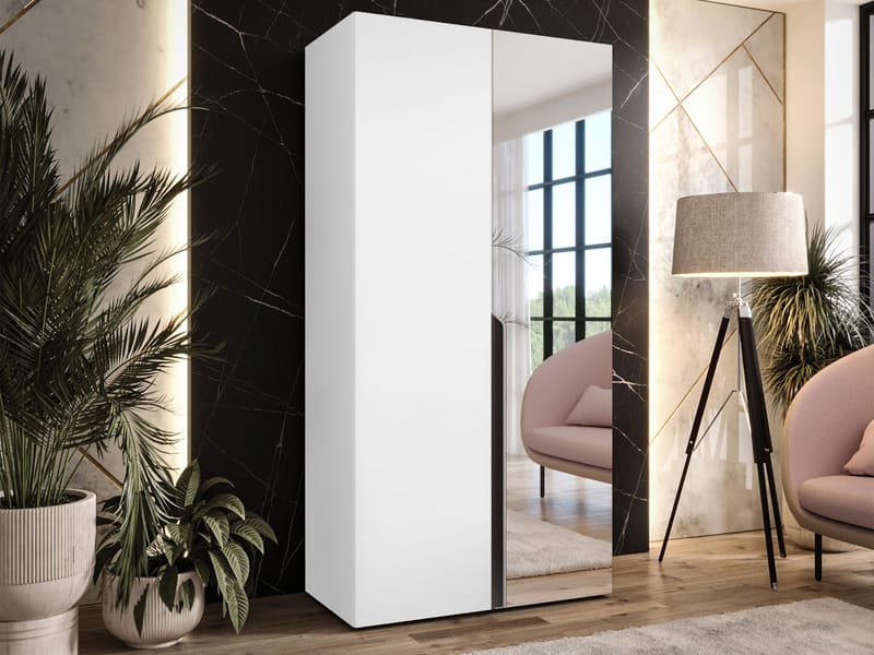 Milias Garderobeskap med speil 100x202 cm - hvit - Oppbevaring - Klesoppbevaring - Garderober & garderobesystem