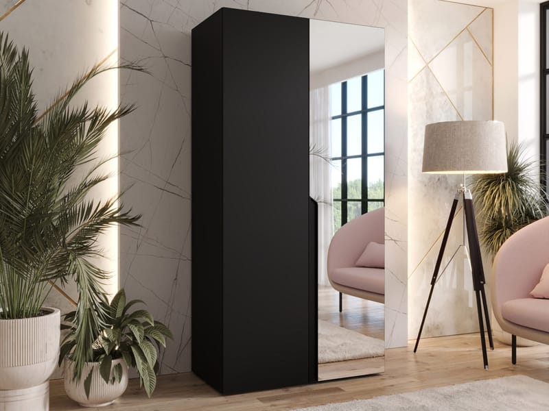 Milias Garderobeskap med speil 100x202 cm - svart - Oppbevaring - Klesoppbevaring - Garderober & garderobesystem