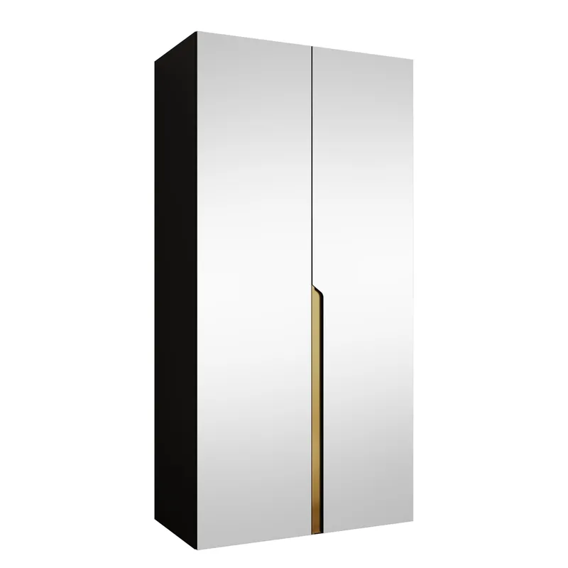 Milias Garderobeskap med speil 100x202 cm - svart/gull - Oppbevaring - Klesoppbevaring - Garderober & garderobesystem