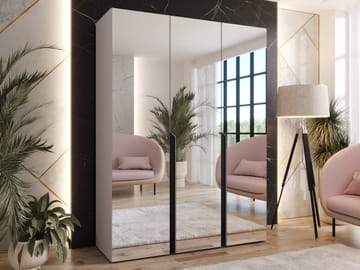 Milias Garderobeskap med speil 150x202 cm - beige / svart - Oppbevaring - Klesoppbevaring - Garderober & garderobesystem