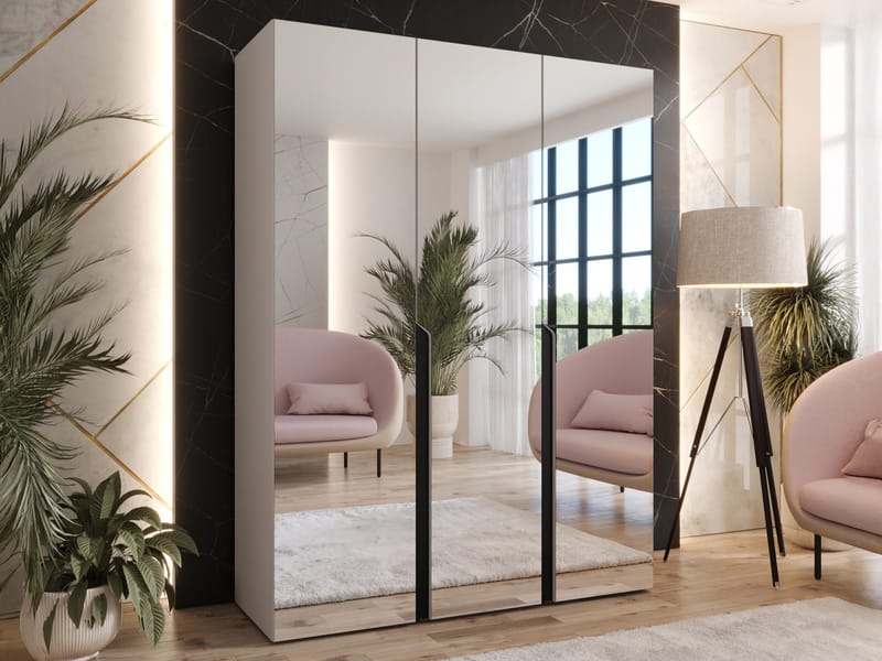 Milias Garderobeskap med speil 150x202 cm - beige / svart - Oppbevaring - Klesoppbevaring - Garderober & garderobesystem