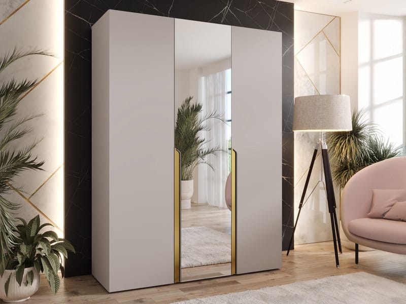 Milias Garderobeskap med speil 150x202 cm - Gull, beige - Oppbevaring - Klesoppbevaring - Garderober & garderobesystem