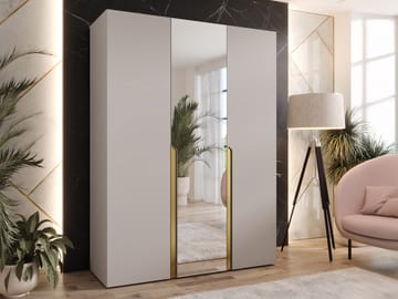 Milias Garderobeskap med speil 150x202 cm - Gull/beige - Oppbevaring - Klesoppbevaring - Garderober & garderobesystem
