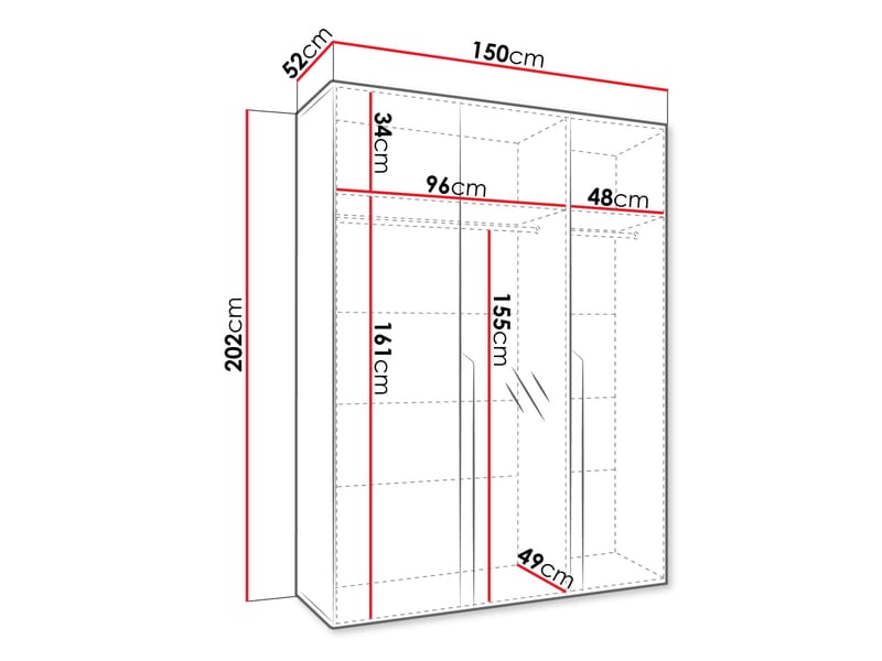Milias Garderobeskap med speil 150x202 cm - hvit - Oppbevaring - Klesoppbevaring - Garderober & garderobesystem