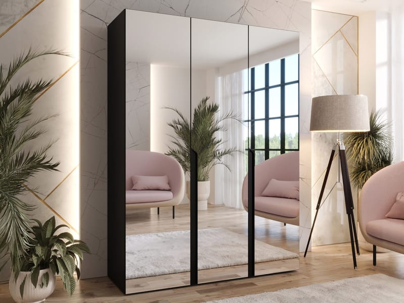 Milias Garderobeskap med speil 150x202 cm - svart - Oppbevaring - Klesoppbevaring - Garderober & garderobesystem